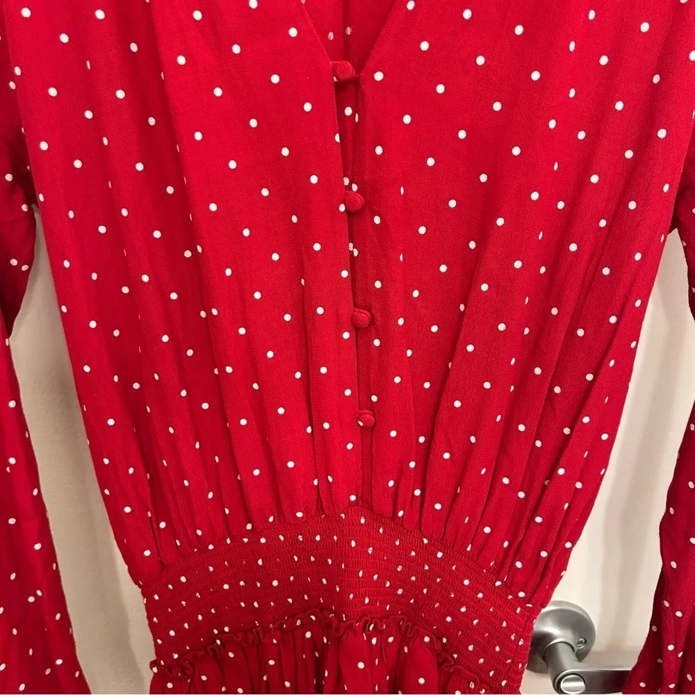 Rails Jasmine Dress Scarlet Red with White Polka Dots Long Sleeve Size Small